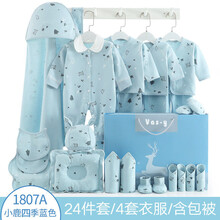 vas-y春季纯棉新生儿礼盒满月礼物刚出生宝宝用品婴儿衣服套装 春款25件套蓝色 73码 适合6-12个月
