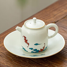 唐舍 仿古功夫茶具套装6人整套家用简约陶瓷盖碗茶壶现代办公客厅 宋白汝釉 - 茶壶+壶承