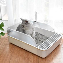 汤琪 猫砂盆顶入半封闭式特大号幼猫成猫厕所猫屎盆猫沙盆防外溅猫咪用品 灰色 L码 49.5*36.5*18cm 带猫砂铲
