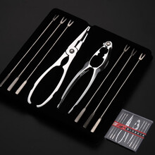 吃蟹工具家用三件套剥螃蟹钳夹子神器八件开拆蟹剪刀吃螃蟹大闸蟹 (钳A蟹钳针6)蟹八件套