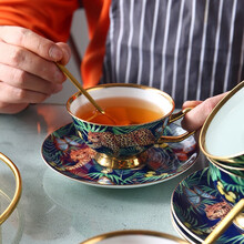 心饰园骨瓷咖啡杯欧式创意英式下午茶杯碟套装轻奢杯子 绿色猎豹1杯碟配勺 快递装