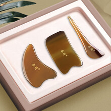 泰荷天然牛角刮痧板礼盒套装家用牛角板拨筋棒美容棒面部脸部眼部点穴按摩全身通用刮痧精油推拿保健刮痧仪器 全身刮痧 美容拨筋点穴三件套