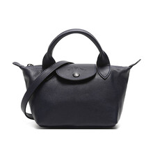 【明星同款】珑骧 LONGCHAMP 女士LE PLIAGE CUIR系列羊皮短柄手提单肩斜挎饺子包海军蓝迷你款 1500 757 556