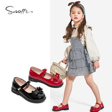 斯纳菲童鞋 女童休闲皮鞋纯色学生皮鞋春季中大童19625黑色35