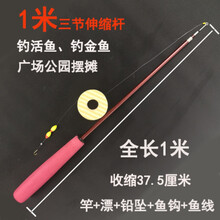 儿童钓鱼玩具小猫钓鱼杆钓鱼竿配件渔网磁性鱼宝宝网捞鱼小孩 1米三节伸缩竿摆摊推荐 钓活鱼