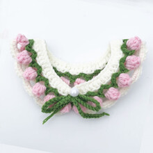 猫咪项圈花朵手工diy毛线针织郁金香花围脖可爱蓝猫英短布偶泰迪 粉色郁金香材料包含工具＋视频 XS-小型(约20cm)