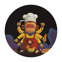 墨斗鱼艺术陈建周签名版画限量99版原创潮流艺术家手工装裱收藏孙悟空IP厨神餐厅挂画35*35cm