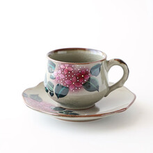 北野工坊日本制陶瓷手绘花语复古咖啡杯带碟子下午红茶杯礼盒装 咖啡杯碟 赤 现货