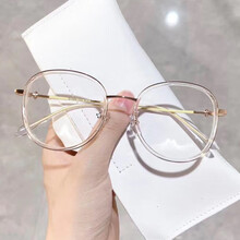 SHARE TALENT 防辐射防蓝光网红同款圆形框近视眼镜素颜透明平光镜男女通用时尚可配有度数 C22白玫框 配镜(1.56薄非球面0-300度镜片)