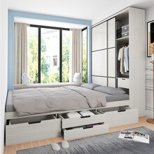 德力仕 北欧榻榻米床衣柜一体简约小户型1.2米收纳床多功能储物床1.8米双人床 榻榻米床+衣柜+15CM乳胶床垫（思乡铜色） 1200mm*2000mm