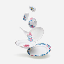 《牡丹花开》20头牡丹餐具 骨瓷碗碟套装家用陶瓷餐具创意简约轻奢套装餐具 红色