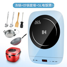 电磁炉家用火锅炒菜多功能一体电池炉灶小型迷你宿舍网红 蓝：汤炒锅+汤漏勺木铲+5L饭煲