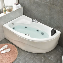 冲浪按摩亚克力浴缸独立式家用卫生间浴池三角形扇形小户型迷你成人恒温加热单人浴缸嵌入式1.2-1.7米 右裙按摩缸加圆面板恒温 1.2米