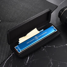 【顺丰发货】德国进口音簧口琴28孔复音c调重音口琴高级成人专业演奏级儿童口琴天鹅乐器免费刻字 蓝色复音c调演奏级+全套礼包免费刻字