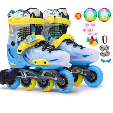 米高轮滑鞋新款溜冰鞋儿童高端平花鞋S7全套装可调旱冰鞋 蓝色鞋+礼品 L(37-40)10岁以上