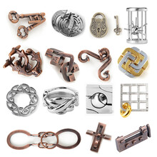 魔Puzzle金锁玩具高难度智力扣解锁解环解密孔明锁鲁班锁全套 经典手感好锌合金15件套装 (赠收纳盒)