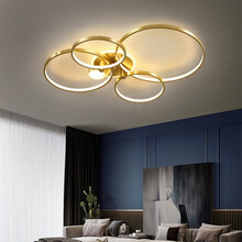 上夏 现代简约客厅灯北欧led吸顶灯个性创意卧室房间灯轻奢灯具 金色2圈-直径55*10cm-58W-白光 三色变光