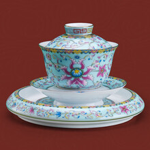 汉唐珐琅彩三才盖碗单个宫廷风茶杯陶瓷大号泡茶器茶碗中式家用功夫茶具 【孔雀蓝】盖碗+茶承