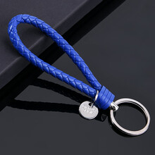 华饰 汽车钥匙扣编织绳 纯手工编织皮绳钥匙扣男女士情侣汽车钥匙圈挂件 汽车用品 蓝色