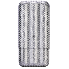 茄龙（CIGARLOONG）雪茄套雪茄盒雪茄皮套旅行便携式三支装密封保湿碳纤维精美礼盒包装雪茄烟具 银色