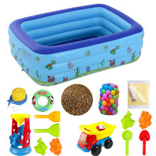 盈泰儿童充气游乐沙池决明子沙滩玩具套装大型户外玩沙池游泳池钓鱼池沙子玩具 1.3米3环加厚泡泡底+10斤决明子+沙滩11件套