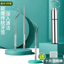 创木工房304不锈钢牙签随身便携剔牙神器金属剔牙工具便携式牙齿清洁器剔牙工具3件套收纳筒 304不锈钢牙签套装