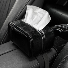 车载纸巾盒 皮革面高档汽车抽纸盒 车内用扶手箱椅背固定餐巾纸桶遮阳板挂纸抽盒用品 短款（黑）-15cm长*11cm宽*8cm高