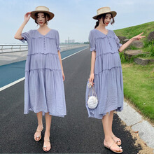 苒琦妈咪孕妇装夏装连衣裙2021长款超仙洋气雪纺夏天孕妇裙子潮妈 蓝色 XL