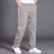 时都（Shidou）男士夏季薄款纯棉工装裤大码休闲裤直筒宽松多口袋长裤子 浅灰色 M