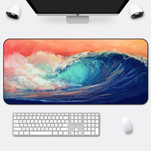 RS 游戏超大鼠标垫定制电竞卡通桌垫大号可爱动漫男女生加厚键盘垫订制 彩色海浪 80x30cm普厚3mm