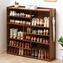 木马人 多层简易落地鞋架子卧室客厅鞋柜宿舍实木小鞋凳门口防尘家用门后经济型换鞋凳楠竹收纳置物架  【全板密封】旗舰款-七层122长（带靴格、挂耳）