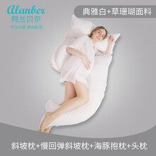 阿兰贝尔(alanber)孕妇枕头护腰侧睡枕侧卧枕孕托腹U型神器用品孕期抱枕靠枕 （白色）斜坡枕+慢回弹斜坡枕+海豚抱枕+头枕 四件