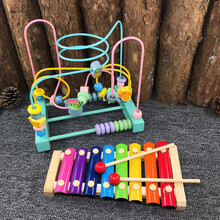 滚珠游戏架 婴儿玩具6-12个月宝宝力绕珠串珠儿童积木1-3周2岁男女孩早教 马卡龙绕珠+敲琴