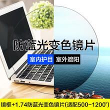 Bertha防辐射抗蓝光电脑疲劳近视眼镜变色方框平光护眼睛框架超轻可配度数男女同款 镜框+1.74变灰防蓝光镜片(500-1000度)