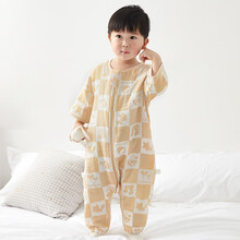 威尔贝鲁 WELLBER 三层纱布七分袖分腿睡袋棋盘格85cm