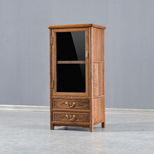 寻古红木家具非洲鸡翅木（学名：非洲崖豆木）小酒柜电视机边柜实木新中式玻璃展示茶叶酒书矮储物收纳柜子O 单个：长50*宽40*高108cm