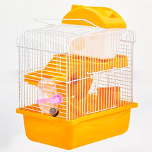 京宠 仓鼠笼子双层三层超大仓鼠笼透明别墅小仓鼠用品窝滑梯水壶跑轮 磨牙石磨牙棒仓鼠玩具用品 小城堡-铁丝门-橘色（23*17*30cm）