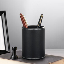 金隆兴（Glosen）皮质圆形笔筒 简约创意桌面收纳盒 办公用品 黑色6550