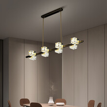 科瑞森（KRISEN）后现代全铜水晶轻奢餐厅灯客厅吊灯简约现代大气家用吧台长条吊灯 黑擦铜8头-长98cm-三色光56W