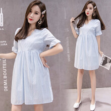 孕妇装夏装时尚潮妈中长款孕妇裙夏天外穿大码孕妈装夏季宽松舒适孕妇连衣裙子新款 蓝色 M