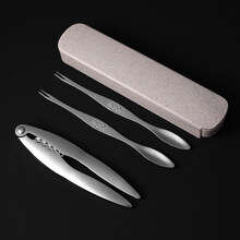 许索 蟹八件 吃蟹工具 带收纳盒不锈钢蟹钳蟹夹蟹针吃大闸蟹螃蟹工具 蟹脚款套装(带盒)