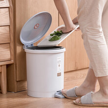 茶花塑料垃圾桶脚踏厕所卫生间垃圾分类家用带盖厨房大号垃圾桶 浅蓝色6L
