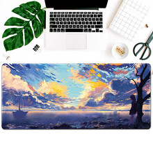 海琴烟 鼠标垫超大号油画风唯美风景艺术动漫简约文艺个性定制订做电脑办公电竞游戏锁边护腕键盘垫桌垫 海边女孩 400x900x3mm