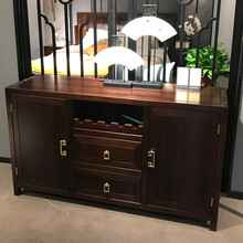 法诗琅郡新中式餐边柜乌金木玄关桌全实木装饰柜酒厨房置物柜茶水柜现货 餐边柜【白蜡木】 双门