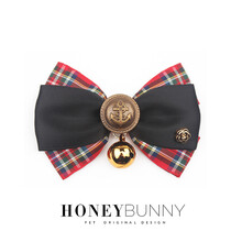 学院系列黄兔兔原创领结狗狗铃铛猫咪项圈格子蝴蝶结宠物饰品 黑色格子 一个小铃铛可拆 S-小型