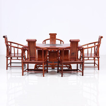 DFJXW F红木家具缅甸花梨（学名：大果紫檀）腰型茶桌椅组合办公室实木新中式功夫泡茶桌 茶几 六件套 茶桌+卷书椅*5