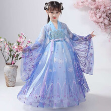仲马洛奇汉服女童中国风超仙小女孩刺绣襦裙儿童古装轻纱印花大摆连衣裙飘逸唐装 冰雪缘 裙子+大袖衫（发簪+头饰+眉心贴+运费险 140