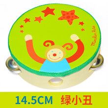 儿童手拍鼓手铃鼓摇铃小乐器铃鼓幼儿园老师用表演手鼓 14.5cm绿小丑