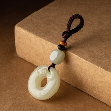 朴房和田玉貔貅钥匙挂件平安扣钥匙扣男士玉石汽车钥匙链女礼饰品 简约款