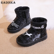 Radinka 2020冬上新儿童雪地靴女童冬季中大短靴子男女童加绒加厚童棉鞋宝宝防滑GBT1209 黑色 25(内长17.5CM)